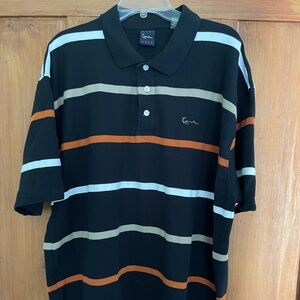 Kani Gold Men’s Polo Striped Black Tan Orange White Polo Shirt 3X